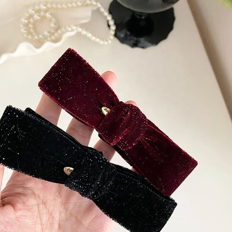 Fashion Simple Minimalistic Bowknot Hair Clips for Girls Lustrous Glitter Velvet Banana Clips for Women Ladies Hair Accessories