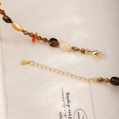 Women Copper Beads Tiger Picture Stone Shell Beads Necklace Maillard Style Vintage Fashion in Stock Jewelry for Female Causal