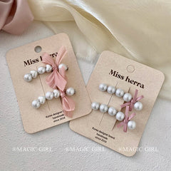 Glitter Fashion Luxurious Imitation Pearl Hair Clips for Girls Bowknot Chic Sweet Bobby Pin for Women Ladies Hair Accessories