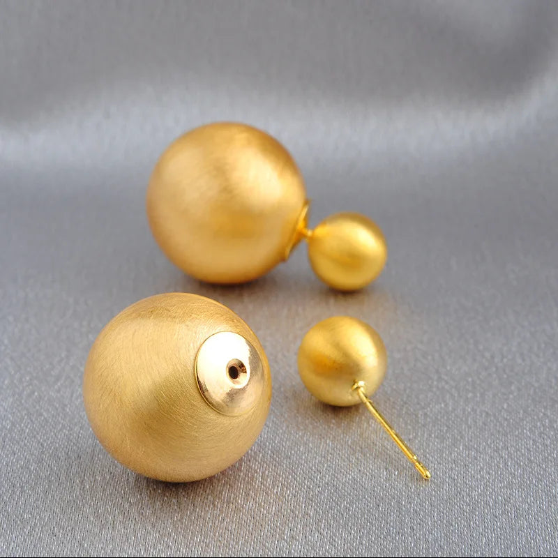 Metal Brushed Double Ball Stud Earrings Women Fashion High-end Personalized Earrings European and American Ear Accessories Bulk