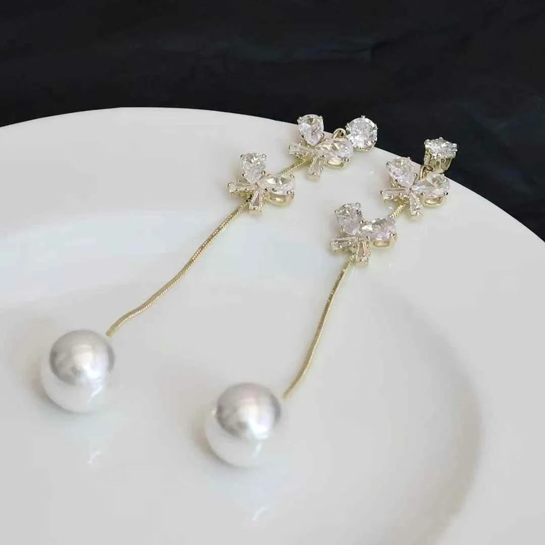 Glitter Luxury Rhinestone Imitation Pearl Drop Earrings for Girls Sweet Elegant Jewelry for Women Ladies Accessories Wholesale