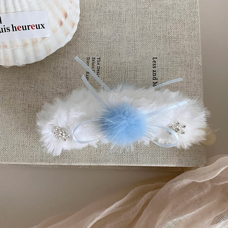 Fashion Snow Flake Fluffy Hair Clips for Girls Ribbon Bowknot Banana Clips for Women Ladies Hair Accessories Chinese Supplier