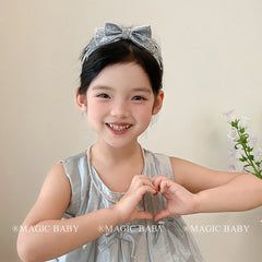 Minimalistic Bowknot Headband for Baby Girls Solid Color Glitter Hair Band Accessory Stock for Kids Children