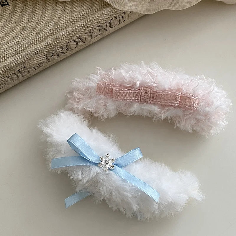 Fashion Fluffy Cute Sweet Bowknot Hair Clips for Girls Elegant Graceful Banana Clips for Women Ladies Hair Accessories Female