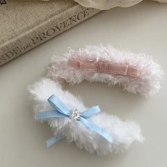 Fashion Fluffy Cute Sweet Bowknot Hair Clips for Girls Elegant Graceful Banana Clips for Women Ladies Hair Accessories Female