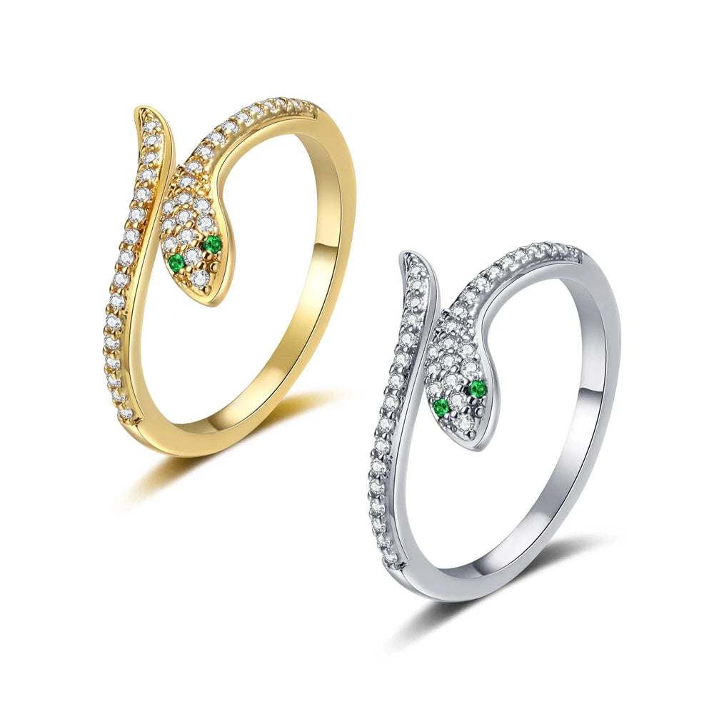 Snake Open Rings Women Adjustable Animal Design with Cubic Zirconia Rings High-end Light Luxury Fashion Jewelry Gift Wholesale