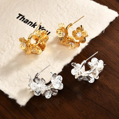 Women's Super Fairy Flower Stud Earrings Metal Zircon High-end Sweet Elegant Earrings Korean-style Simple Accessories Wholesale