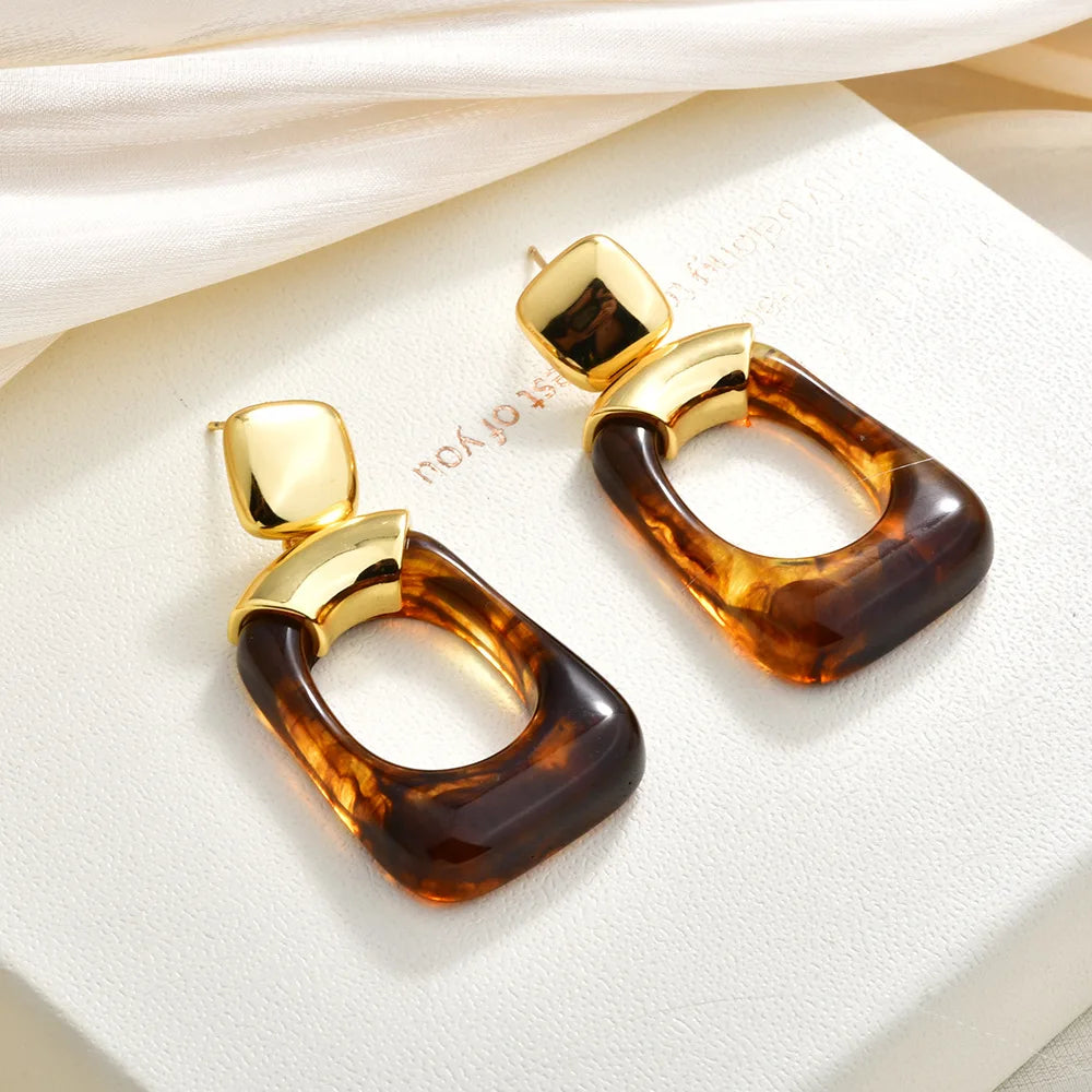 Female Fashionable Resin Earrings Maurad Retro Irregular Geometric Earring Stud Unique Luxury High-End Ear Jewelry Ear Accessory