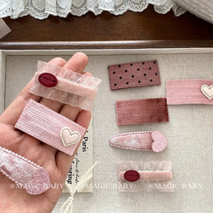 Fashion Sweet Heart Shaped Polka Dot Hair Clips for Baby Girls Elegant Lace Snap Clips for Kids Children Hair Accessories Chic