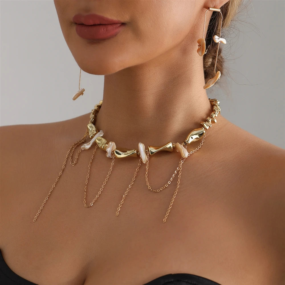 Fashion Trendy Bold Dainty Tassel Necklaces for Girls Glamorous Insta Earrings JewelrySuits Sets for Women Ladies Accessories