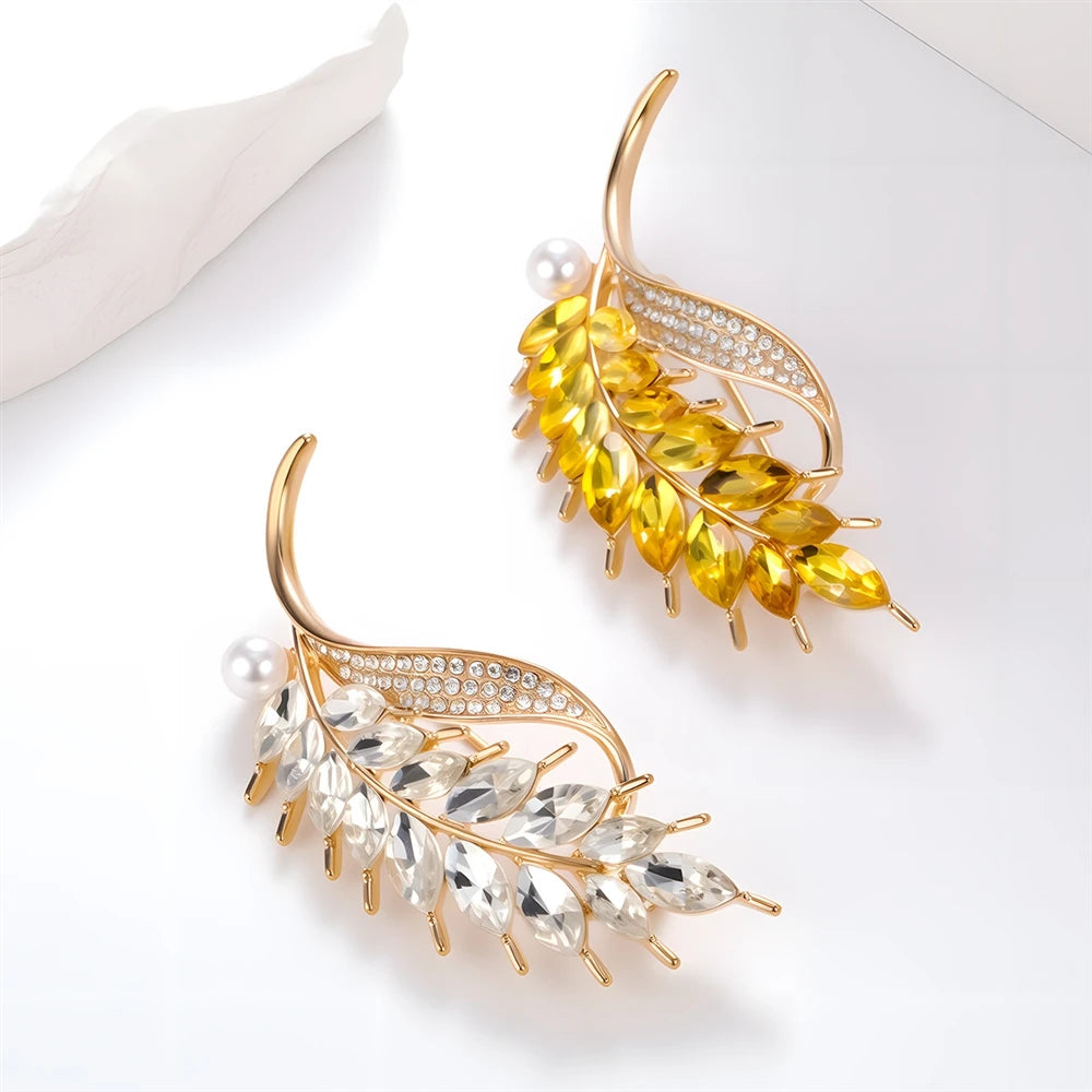 Fashion Glitter Ear of Wheat Rhinestone Brooches for Girls Sweet Trendy Pins Jewelry for Women Ladies Accessories Wholesale