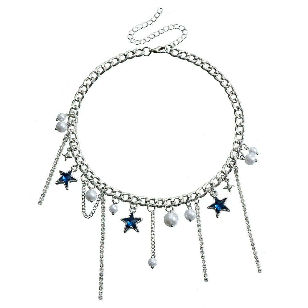 Fashion Sweet Glitter Star Imitation Pearl Link Necklaces for Girls Trendy Glitter Y2K Jewelry for Women Ladies Accessories