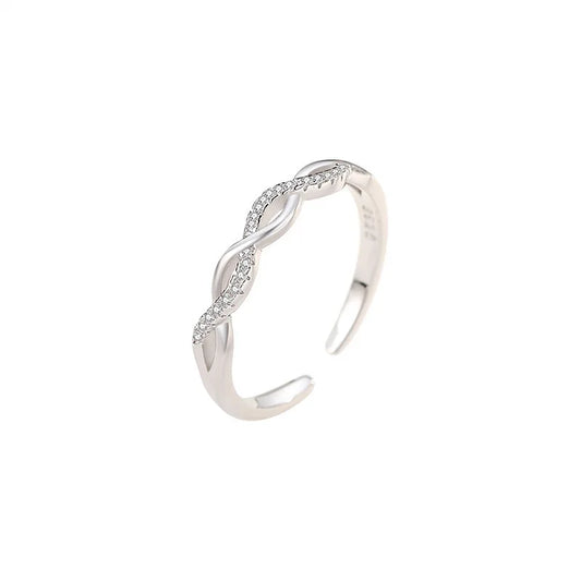 Women's Twisted Open Rings Adjustable Minimalist Band with Zirconia Elegant Fashion Jewelry Gift Wholesale Accessories Hot Mujer