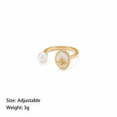 Fashion Copper 18K Gold Plated Rings for Girls Mother of Pearl Freshwater Pearl Jewelry for Women Ladies Wholesale Simple Bulk