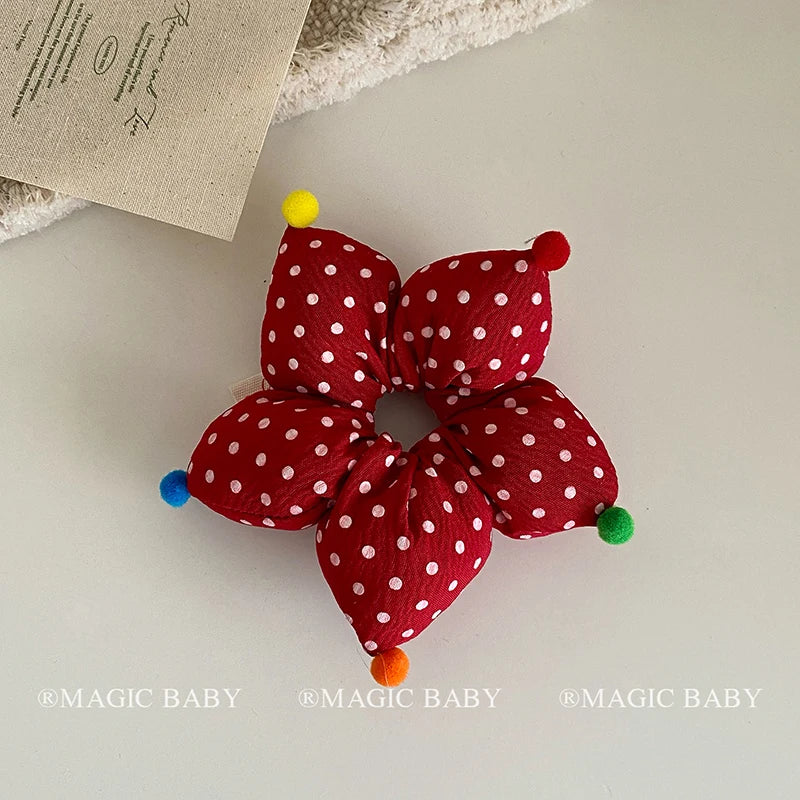 Fashion Cute Sweet Classic Star Polka Dot Scrunchies for Baby Girls Elegant Kawaii Hair Clips for Kids Children Hair Accessories