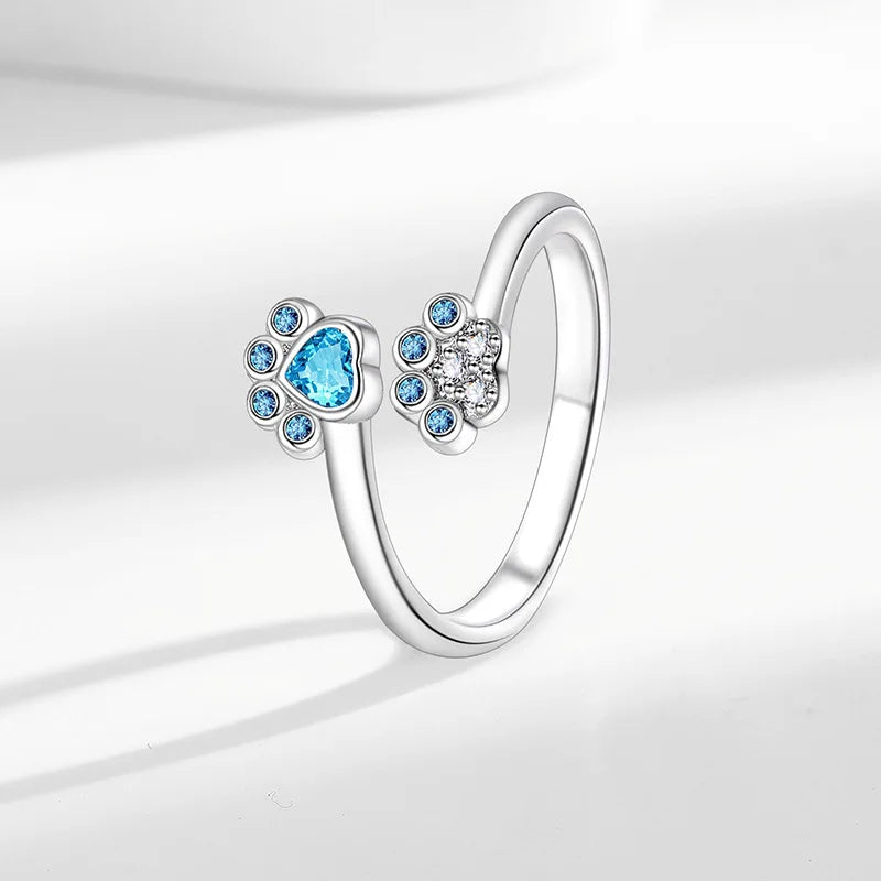 New Cute Pet Paw Print Rings Women's Fashionable Colored Zircon Ring Customizable Gift Jewelry Accessories Hot Mujer Wholesale
