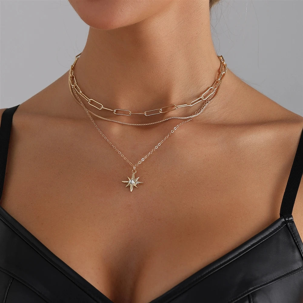 Fashion Glitter Multi Layer Glitter Necklaces for Girls Sweet Elegant Glamorous Jewelry for Women Ladies Accessories Wholesale