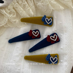 Plush Flocked Love Heart Puppy Triangle Hair Clip Elegant Side Barrettes Bangs Clip New BB Clip Hair Accessory for Women Girls