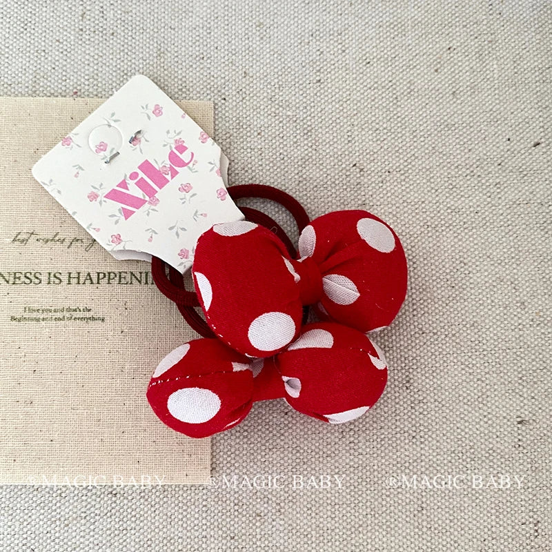 Sweet Simple Polka Dot Bowknot Scrunchies for Baby Girls Kawaii Sweet Trendy Hair Clips for Kids Children Hair Accessories