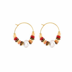 Fashion Natural Stone Baroque Pearl Tiger Eye Stone Hoop Earrings for Girls Sweet Jewelry for Women Ladies Wholesale Bulk
