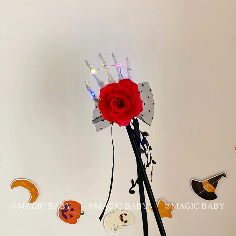 Halloween Magic Wand Spider Ghost Pumpkin Bat Rose Gothic Style Party Accessory for Kids Girls Spell Casting Cosplay for Child