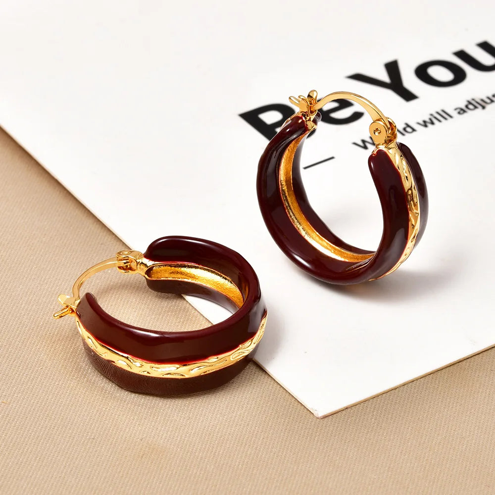 Women's  Copper Hoop Earrings Retro Oil Dropping Round Fashion Earrings Light Simple Elegant Earrings for Party Casual Wholesale
