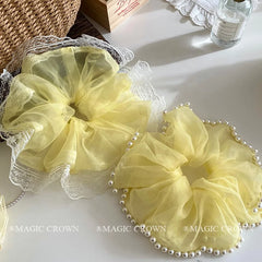 2025 Summer Fresh Pretty Yellow Scrunchies for Girls Fashionable Elegant Hair Ties  Princess Style Hair Accessories Women Cute