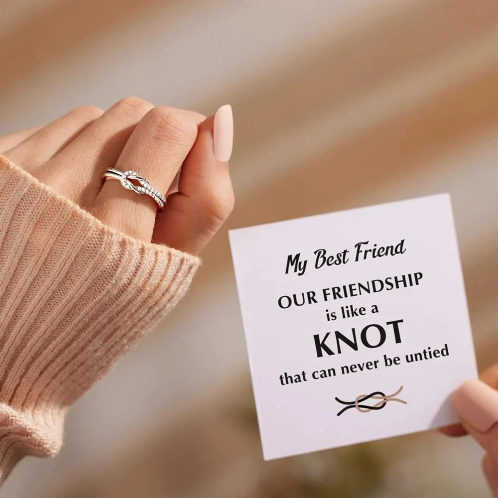 Women's Knot Open Rings Adjustable Minimalist Band With Cubic Zirconia Ring Sweet Cute Elegant Fashion Jewelry Gift Wholesale