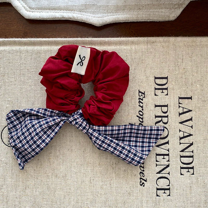 Fashion Plaid Bowknot Scrunchies for Baby Girls Cute Sweet Elegant Hair Ties for Kids Children Hair Accessories in Stock