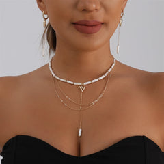 Fashion INS Style Heart Shaped Elegant Necklaces for Girls Sweater Chains Jewelry Sets Suits for Women Ladies Accessories