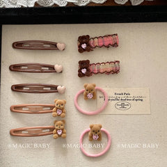 Cute Fashion Bear Heart Shaped Hair Clips for Baby Girls Sweet Glitter Stylish Snap Clips for Kids Children Hair Accessories