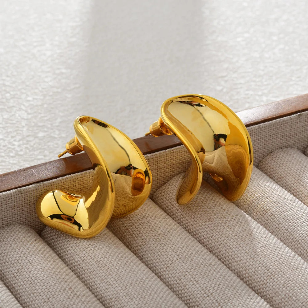 Minimalist Irregular Wavy Metal Earrings 14K Gold Plated Geometric Earrings Chunky Statement Jewelry Gift for Women Accessory