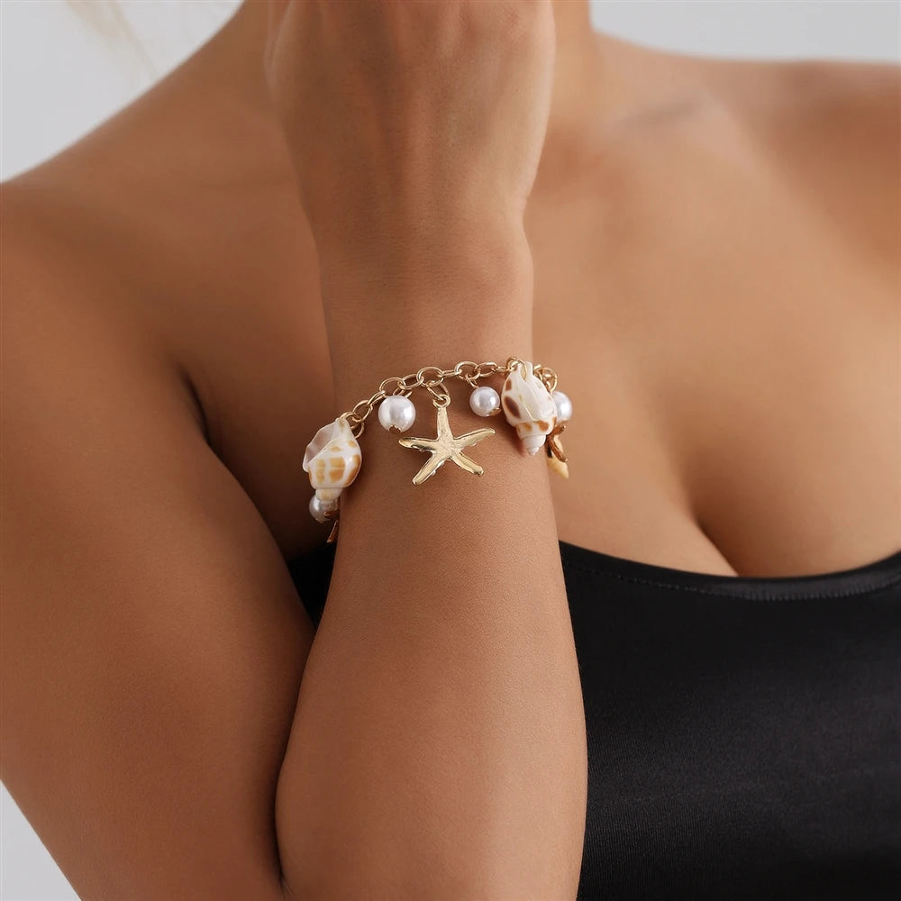 Fashion Trendy Sea Star Boho Stylish Bracelets for Girls Sweet Elegant Bold Dainty Jewellry for Women Ladies Accessories Chic