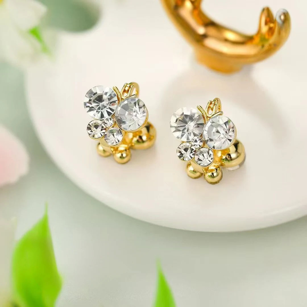 Women Small Rhinestone Imitation Pearl Decorative Flower Shape Small Stud Earring Fashion Trendy Elegant Bulk Jewelry Accessory