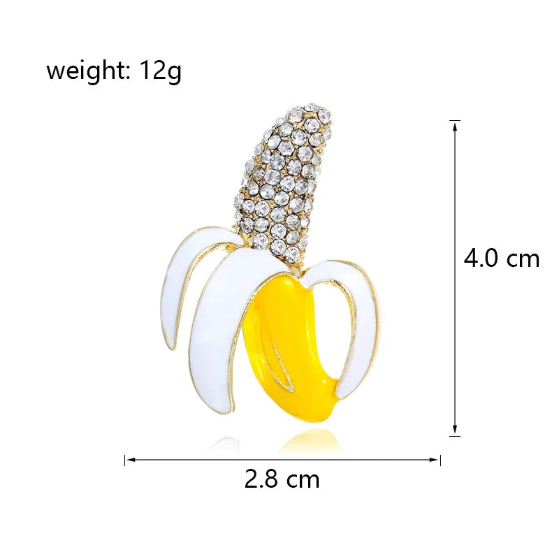 Fashion Glitter Bananas Fruits Brooches for Girls Sweet Trendy Stylish Glamorous Pins Jewelry for Women Ladies Accessories