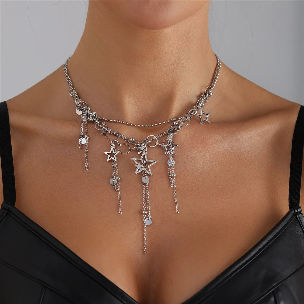 Fashion Sweet Tassel Star Elegant Necklaces for Girls Dainty Glamorous Charms Jewelry for Women Ladies Accessories Wholesale
