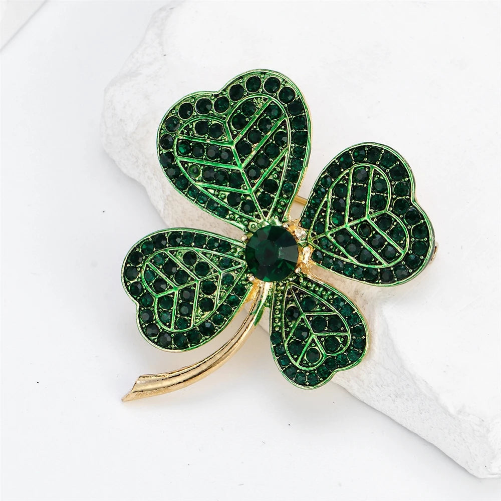 The Lucky Four-leaf Clover Brooches for Girls Sweet Elegant Glitter Pins Jewelry for Women Ladies Accessories Wholesale Chic