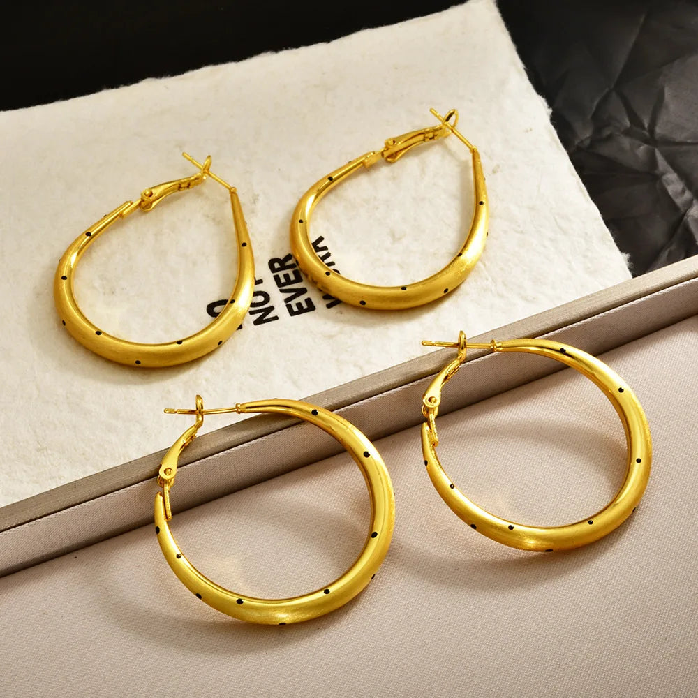 Korean Women's Hoop Earrings Solid Color Circle Polka Dot Brushed Earrings High-end Minimalist Chic Style Elegent Earring Bulk