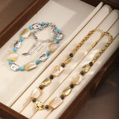 Fashion Blue Turquoise Tiger Eye Stone Necklaces for Girls Vintage Shell Jewelry for Women Ladies Wholesale China Manufacturer