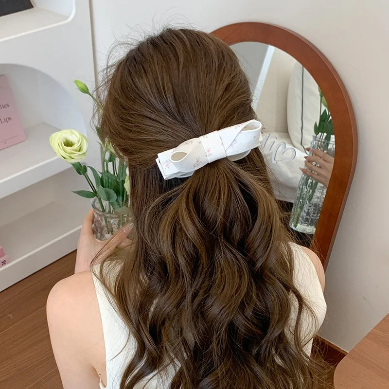 Women White Banana Claw Clips Elegant Sweet Bowknot Fuzzy Little Ball Flower Claw Clips for Girl Bulk Winter Hair Accessories