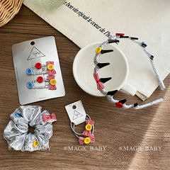 Fashion Simple Silver Scrunchies Cute Bowknot Hair Ties for Baby Girls and Kids Trendy Hair Accessories Stock