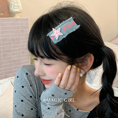 Fashion Denim Star Letter Hair Clips for Girls Stylish Trendy Simple Snap Clip for Women Ladies Femme Kids Hair Accessories