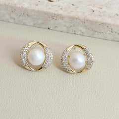 Luxury Fashion Elegant Graceful Glitter Stud Earrings for Girls Cute Imitation Pearl Jewellry for Women Ladies Accessories