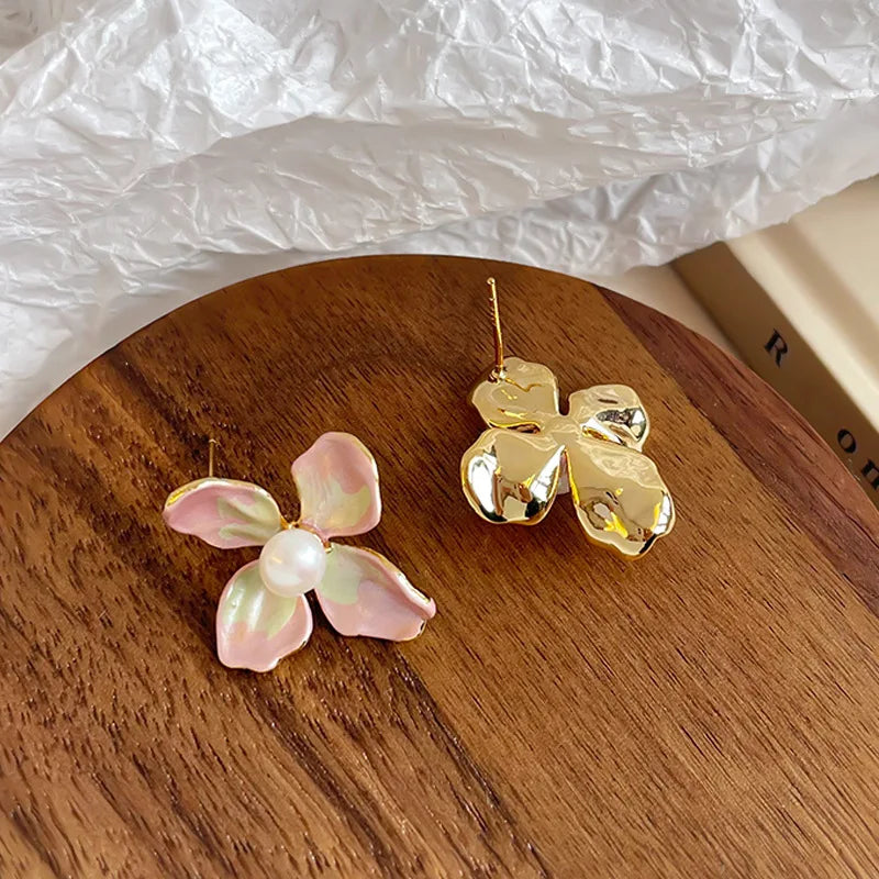 Fashion S925 Silver Freshwater Pearl Flower Stud Earrings for Girls Elegant Copper 18K Gold Plated Jewelry for Women Ladies
