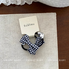 Kids Grey Grid Heart Dogs Decorative Small Hair Ties Fashion Chic Cute Ponytail Holder Scrunchies Accessories for Children Daily