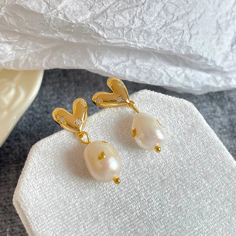 Fashion Freshwater Pearl Sweet Elegant S925 Silver Drop Earrings for Girls 18K Gold Plated Jewelry for Women Ladies Wholesale