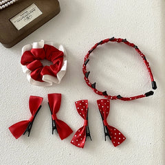 Solid Color Red Bowknot Polka Dot Fabric Hair Clips Baby Girls Cute Sweet Fashion Party Alligators Kids Hair Accessories