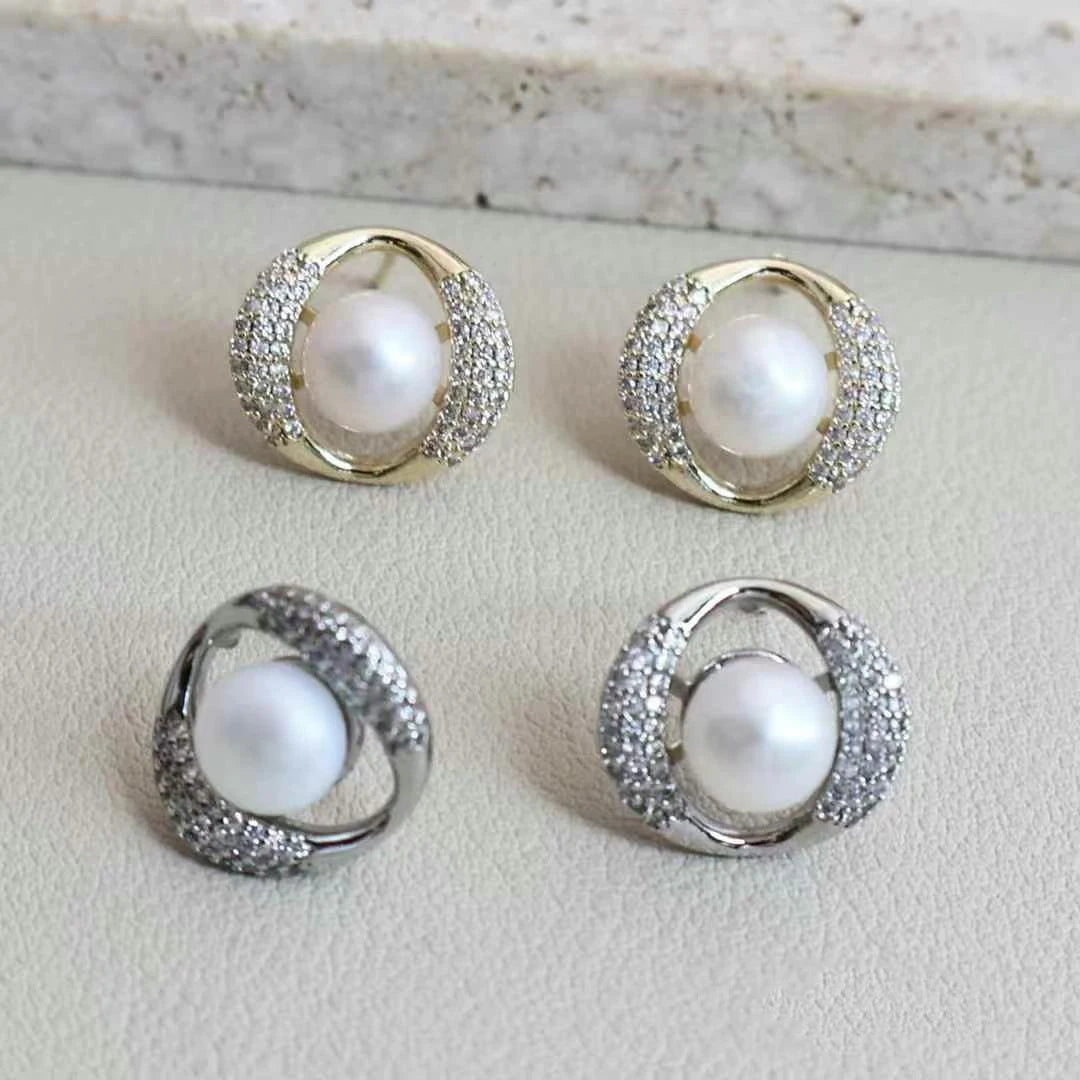 Luxury Fashion Elegant Graceful Glitter Stud Earrings for Girls Cute Imitation Pearl Jewellry for Women Ladies Accessories