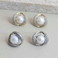 Luxury Fashion Elegant Graceful Glitter Stud Earrings for Girls Cute Imitation Pearl Jewellry for Women Ladies Accessories