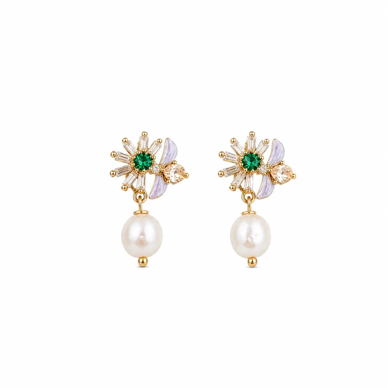 Fashion Freshwater Pearl Sweet Elegant S925 Silver Drop Earrings for Girls 18K Gold Plated Jewelry for Women Ladies Wholesale
